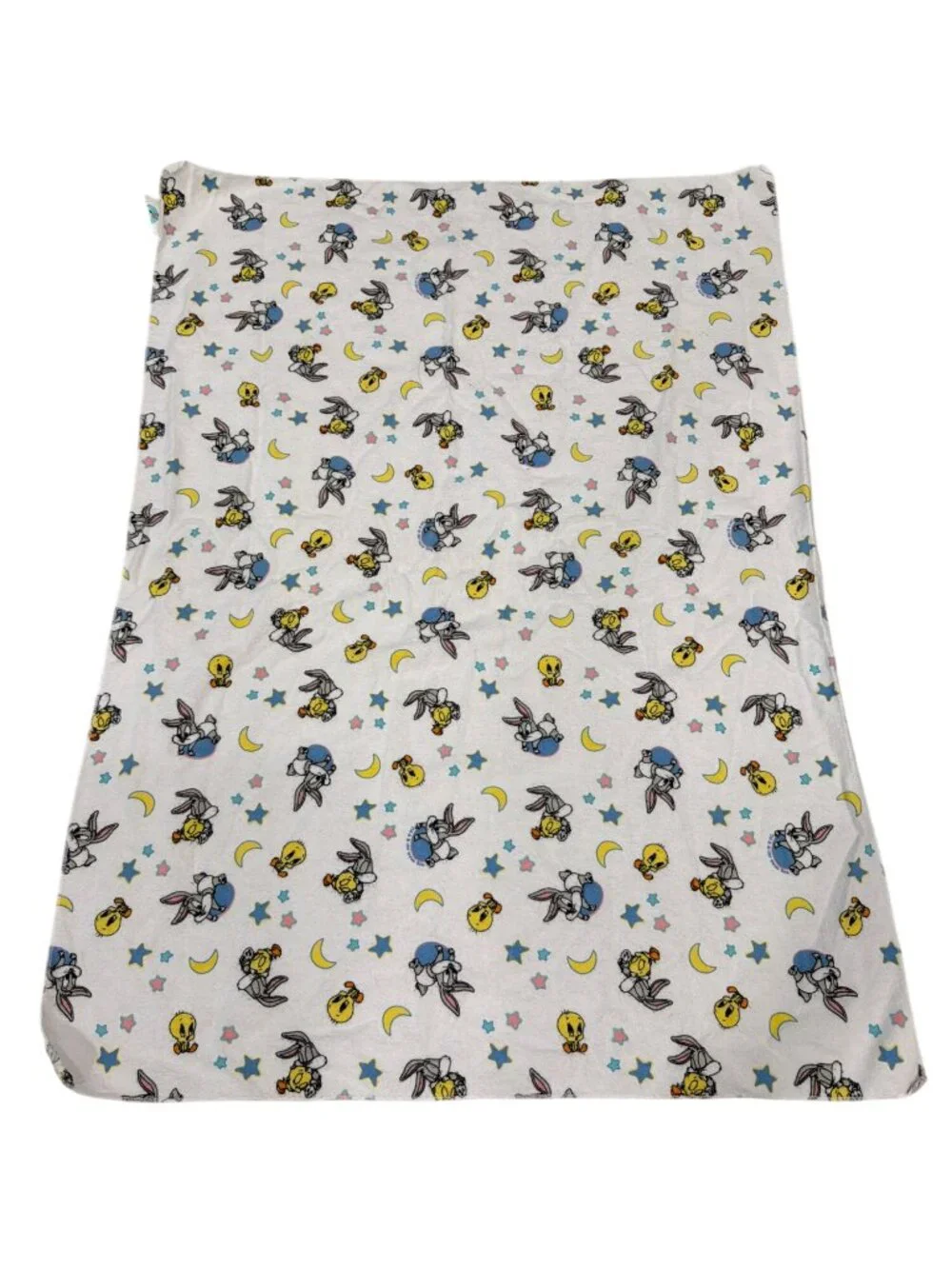 Looney Tunes Vintage Baby Blanket White Fleece Tweety Bugs Bunny Stars Moon